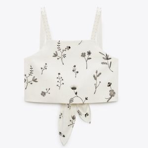 Embroidered linen blend top